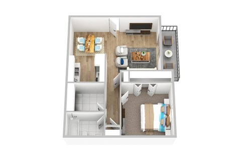 Floor plan for 1 bed, 1 bath, 683 sqft